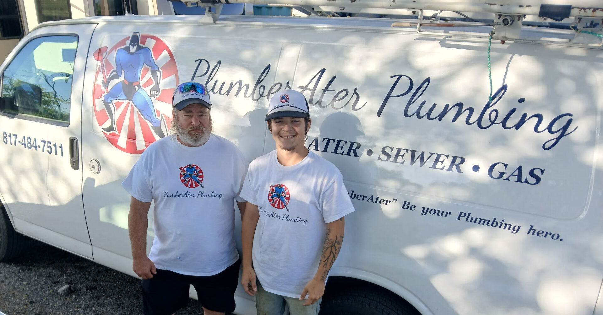 Chris Ater and team member in front of PlumberAter Plumbing van